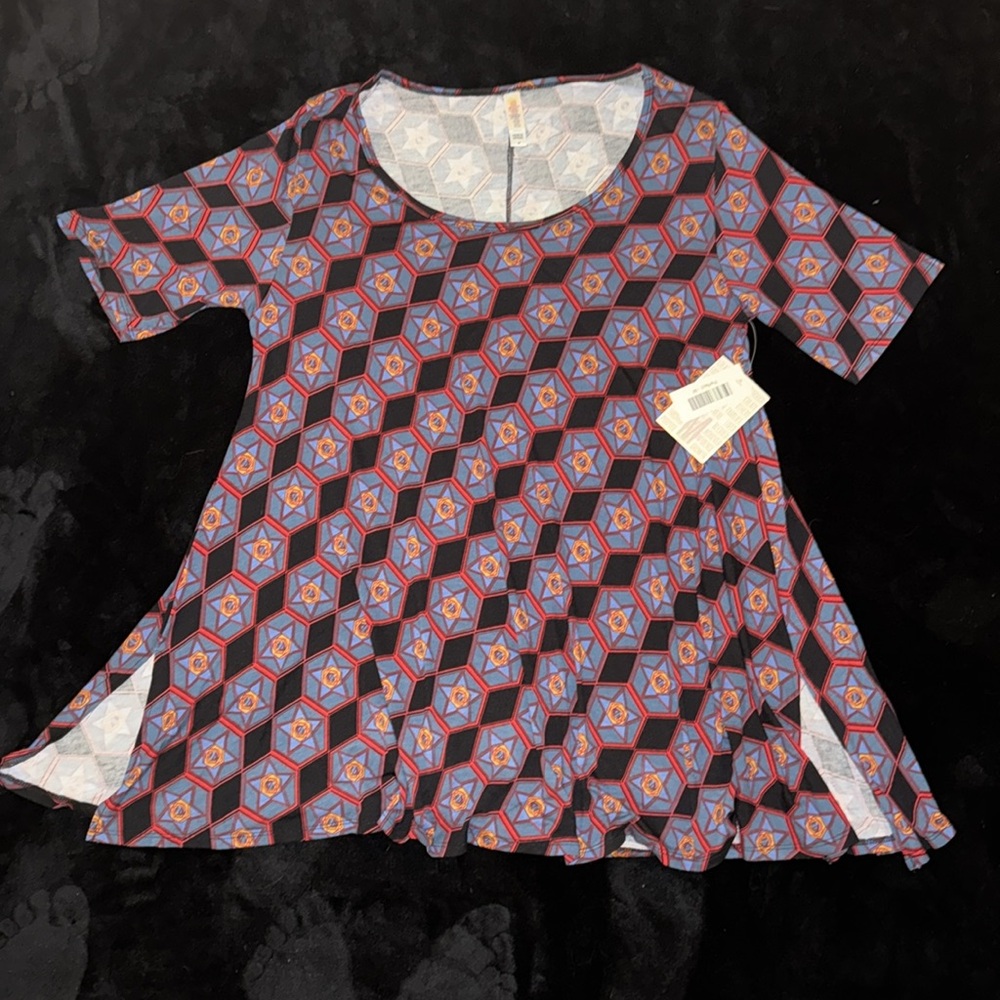 Brand New LuLaRoe Pink and Blue Boxy Blouse with Peter Pan Collar